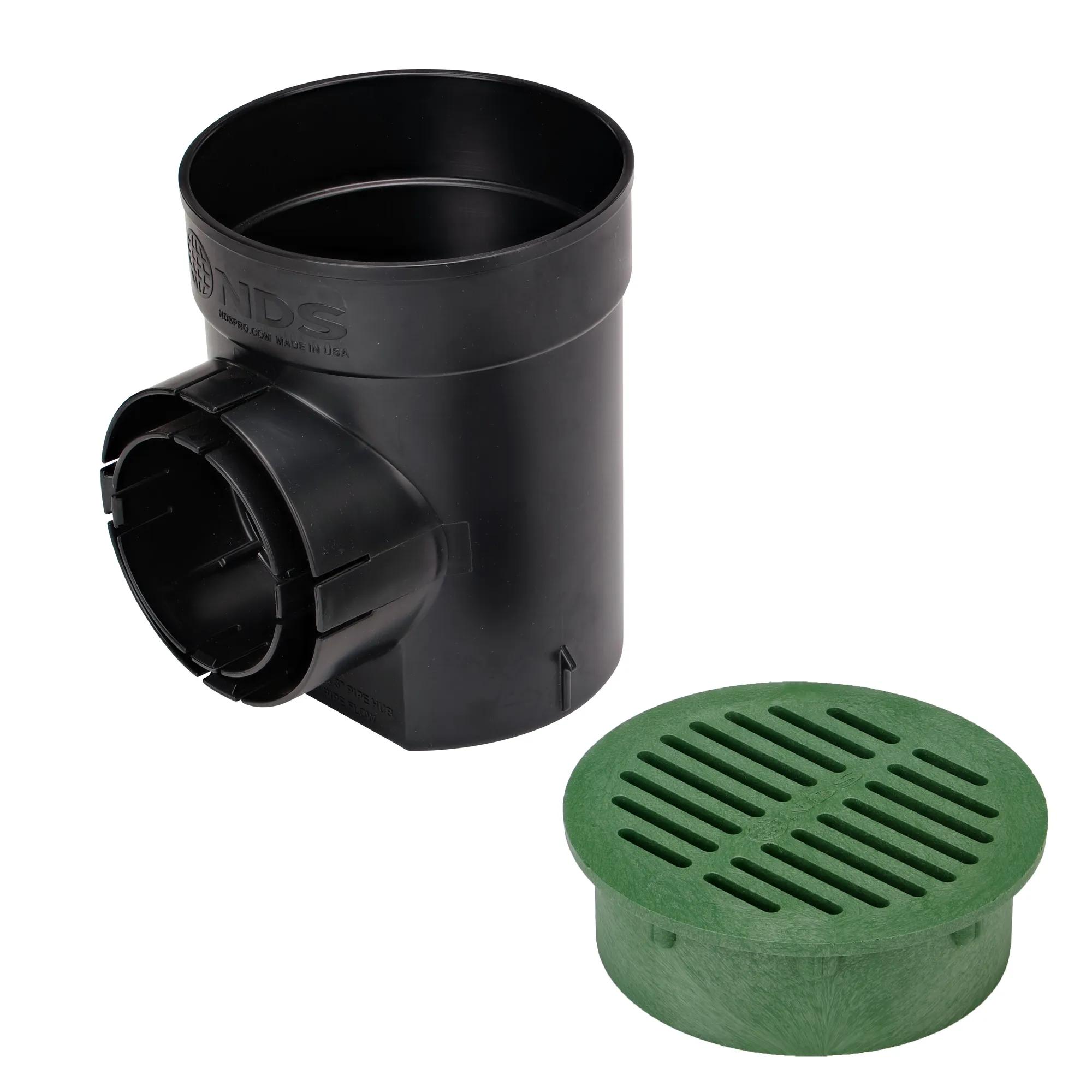 Unassembled NDS 6 in. Round Spee-D Catch Basin Drain Kit with Green Plastic Round Grate (NDS 101GRKIT)